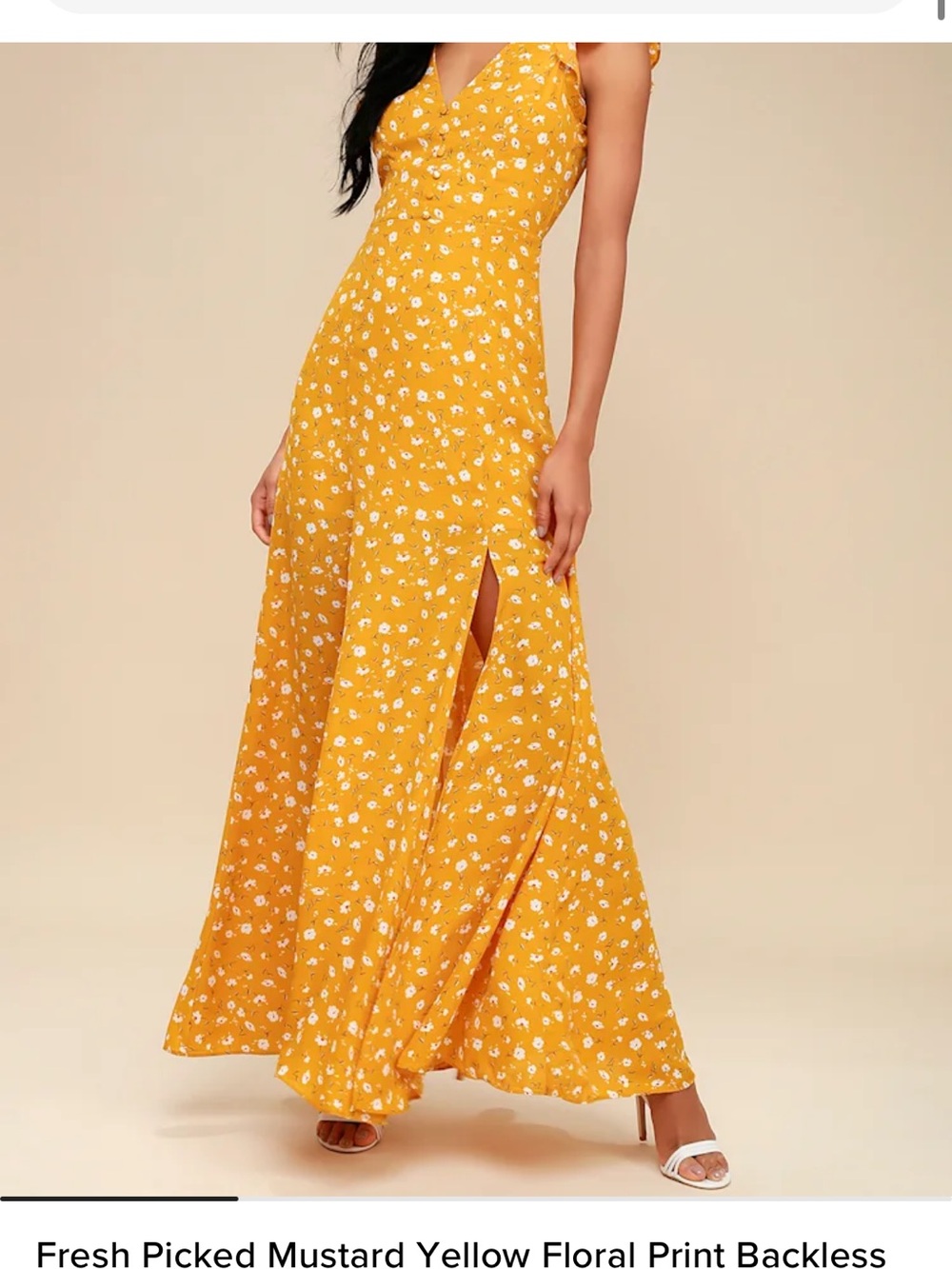 Lulus Mustard Yellow Floral Maxi Dress - Backless Summer Dress